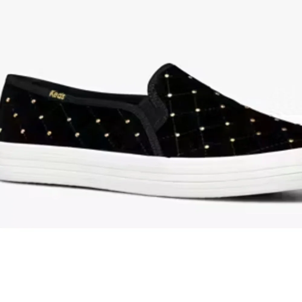 KEDS KATE SPADE New York Black Sneakers Double Decker Quilted Velvet SZ 7.5 - Picture 6 of 16